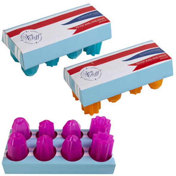 ICE POP JEWEL RING MOLD 8PK 3AST COLORS SUMMER SLEEVEPINK/BLUE/ORANGE