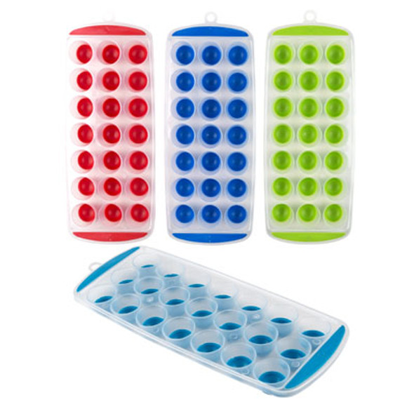 ICE CUBE BALL TRAY W/EASY POP OUT 21 SLOTS/4AST SUMMER COLORS SUMMER HT