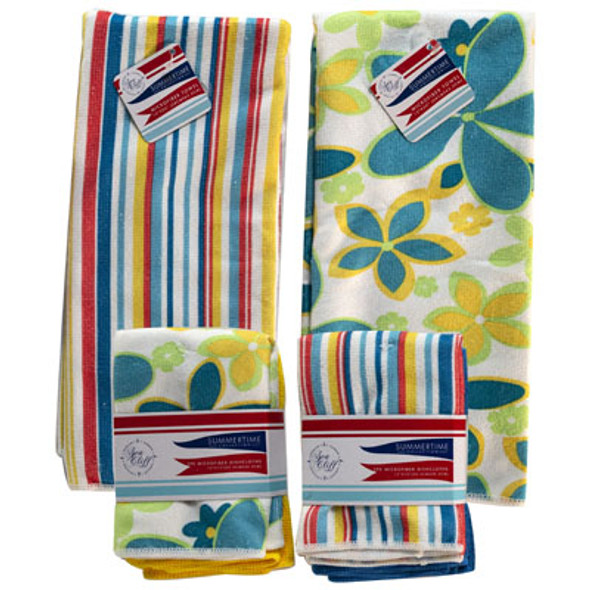 KITCHEN TEXTILES 2AST SUMMER MICROFIBER PRINTS 2PK DISHCLOTH/1 TOWEL  HT/JHOOK WRAPCARD