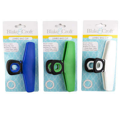 BAG CLIP JUMBO PLASTIC W/SOFTGRIP WHITE/GRN/BLUE-12PC MDSG STP