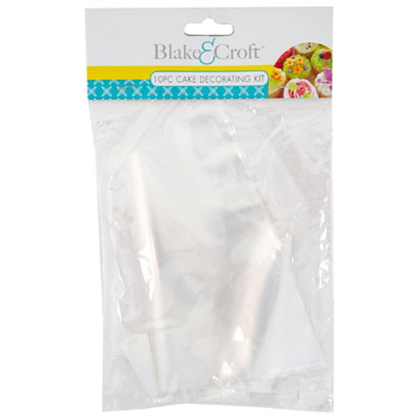 CAKE DECORATING KIT 7 DISPOSABLE PLASTIC PIPING BAGS W/3 NOZZLES 12PC MDSGSTRIP/B&C PBH