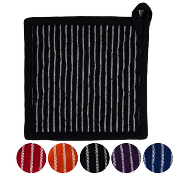 POT HOLDERS 2PC SOLID W/WHITE STRIPE 6AST CLRS B&C HT/JHOOK