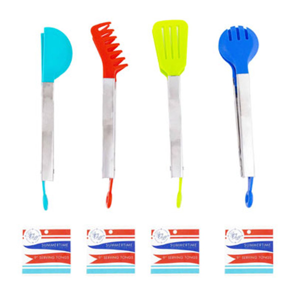 TONGS STAINLESS 9IN 4AST PP HEAD SHAPES/COLORS HT