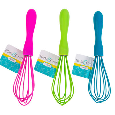 WHISK 8IN 3AST COLOR SILICONE/PLASTIC HANDLE/HT TURQUOISE/PINK/GREEN