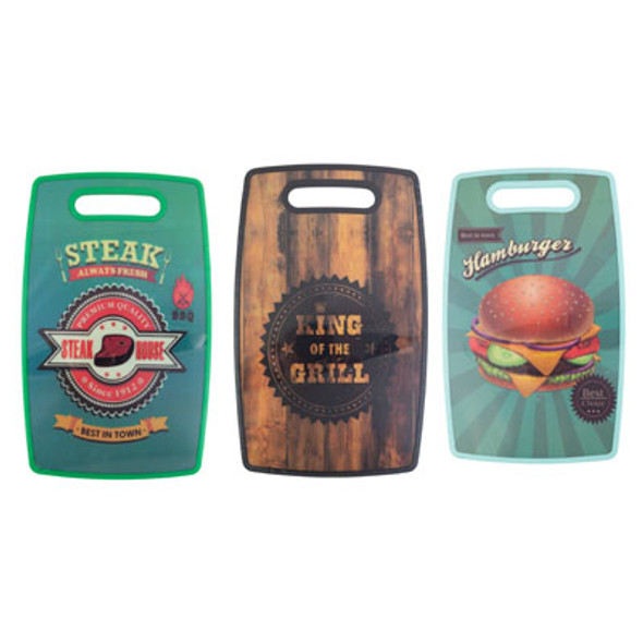 CUTTING BOARD BBQ PRINTS 3AST 9 X 14.5IN UPC LABEL