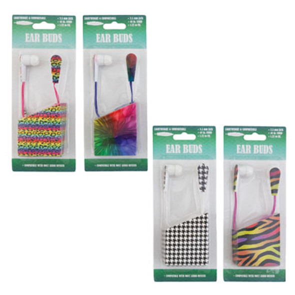 EARBUDS 4AST PRINTS 48IN CORD 3.5MM JACK BLISTERCARD EARBUDS 4AST PRINTS 48IN CORD 3.5MM JACK BLISTERCARD