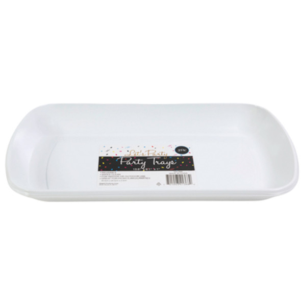 PARTY TRAYS 3PK DISPOSABLE13.6 X 7.9 X 1.2IN WHITE PLASTIC PB W/INSERT LABEL