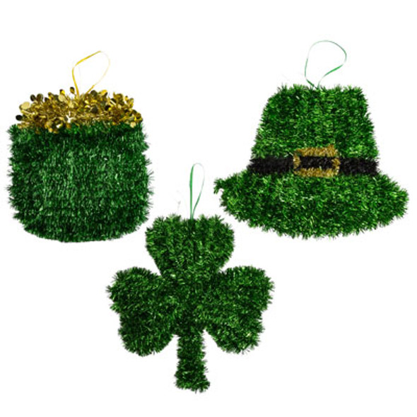 TINSEL HANGING ST.PATRICK DECOR 3AST SHAMROCK/HAT/POTOGOLD ST PAT HANGTAG TINSEL HANGING ST.PATRICK DECOR 3AST SHAMROCK/HAT/POTOGOLD ST PAT HANGTAG
