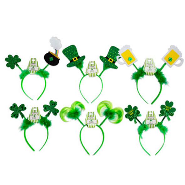 HEADBAND ST.PATRICK HEADBOPPER 6AST W/FEATHERS STPAT BARBELLCARD HEADBAND ST.PATRICK HEADBOPPER 6AST W/FEATHERS STPAT BARBELLCARD