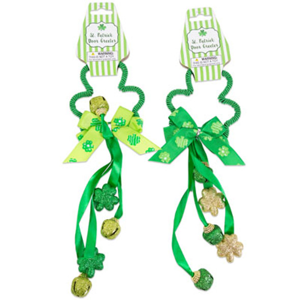 DOOR GREETER ST PATRICK 2AST W/BELLS & BOW 12IN/BARBELL