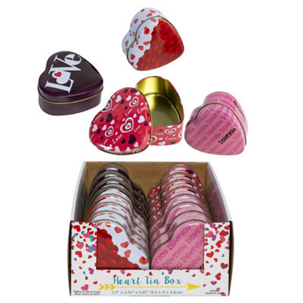 HEART TIN BOX 4AST PRINTS 3.7X3.5X1.5IN 16PC PDQ VAL/LBL HEART TIN BOX 4AST PRINTS 3.7X3.5X1.5IN 16PC PDQ VAL/LBL