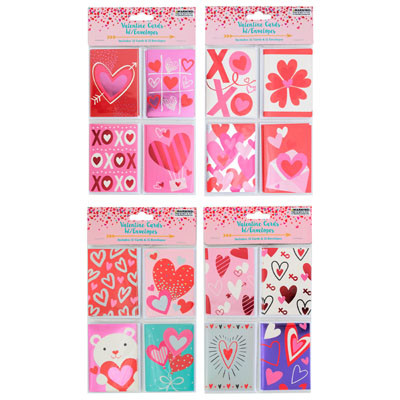 VALENTINE CARDS 12PC W/ ENVELOPE SHOT STAMP 4AST 2.5 X 3.5IN PBH