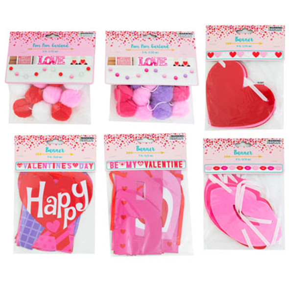 BANNER VALENTINE 6 AST POMPOM 5FT/LETTER 7FT/FELT 9FT PBH BANNER VALENTINE 6 AST POMPOM 5FT/LETTER 7FT/FELT 9FT PBH