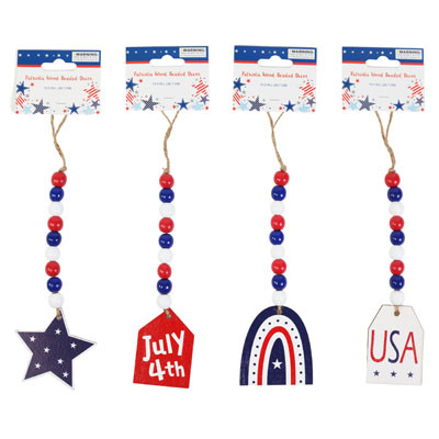 PATRIOTIC WOOD BEADED DECOR HANGING 10.5IN 4AST/HEADERCARD