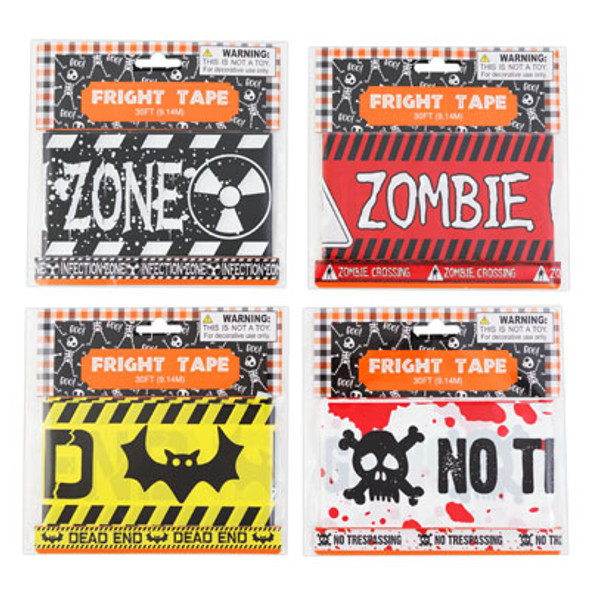 FRIGHT TAPE 30 FEET 4AST STYLES ON 12PC MERCH-STRIP HALL TCD/POLYBAG W/CELLO SLEEVE FRIGHT TAPE 30 FEET 4AST STYLES ON 12PC MERCH-STRIP HALL TCD/POLYBAG W/CELLO SLEEVE