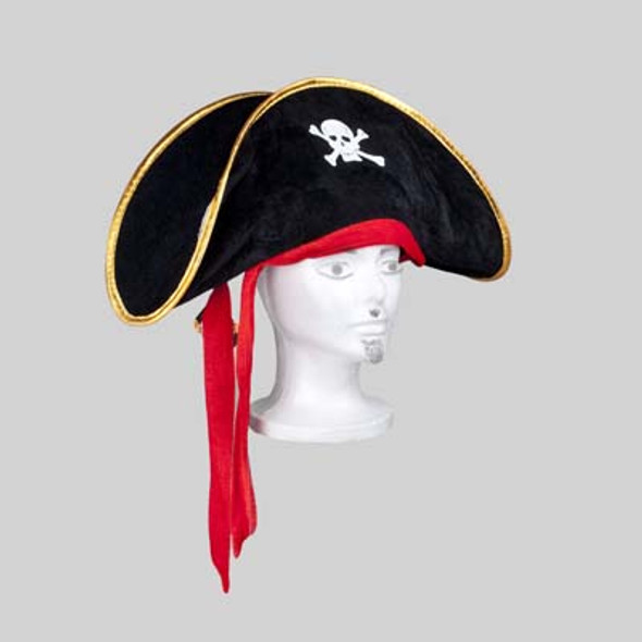 PIRATE HAT VELVET 17 X 6.5INW/GOLD TRIM & RED TIEPIRATE ART HANGTAG PIRATE HAT VELVET 17 X 6.5INW/GOLD TRIM & RED TIEPIRATE ART HANGTAG