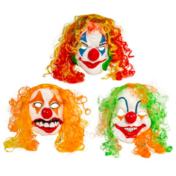 CLOWN MASK W/WIG 3AST SCARY FACEADULT SIZE RUBBER W/HT CLOWN MASK W/WIG 3AST SCARY FACEADULT SIZE RUBBER W/HT