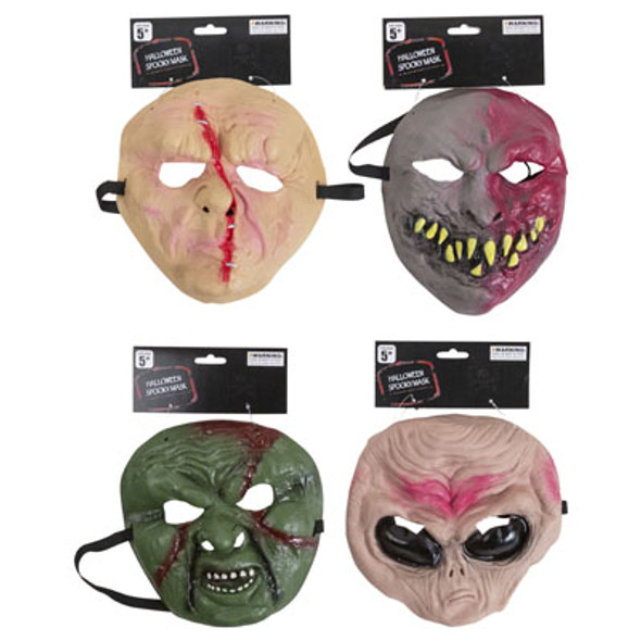 MASK HALLOWEEN SPOOKY 4AST RUBBER/TIE ON CARD MASK HALLOWEEN SPOOKY 4AST RUBBER/TIE ON CARD
