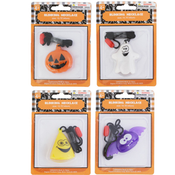 NECKLACE BLINKING HALLOWEEN SAFETY LIGHT-UP 4AST STYLES 12PC MDSGSTRIP HAL BLC/TPE PLASTIC