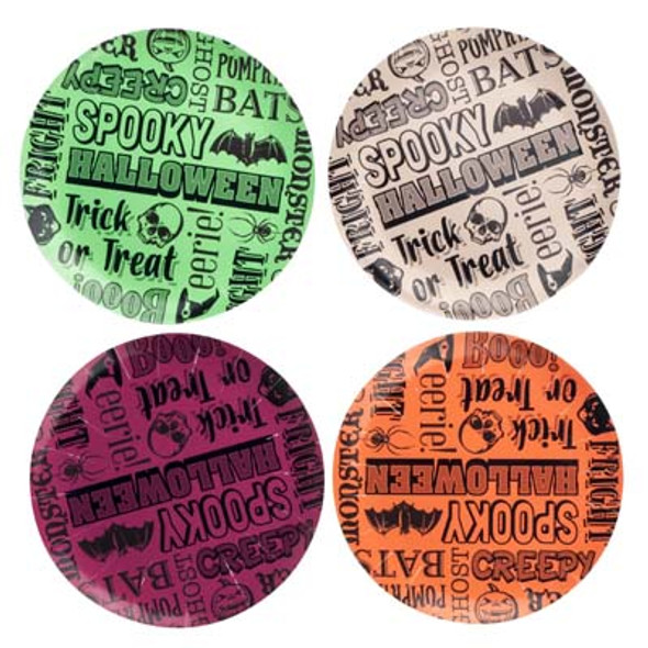 DESSERT PLATE HALLOWEEN 8IN 4ASTSCRIPT GREETING IN 36PC PDQUPC LABEL