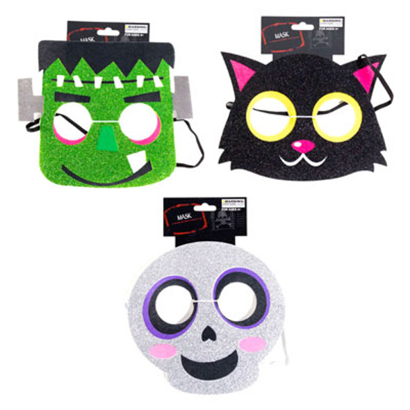 MASK KIDS FELT W/GLITTER 3ASTSTYLES FRANK/CAT/SKULL AGE 4+HALLOWEEN TCD MASK KIDS FELT W/GLITTER 3ASTSTYLES FRANK/CAT/SKULL AGE 4+HALLOWEEN TCD