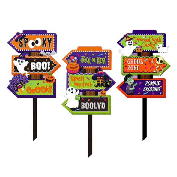 YARD SIGN HALLOWEEN 3 TIERDIRECTIONAL 24IN 3AST/LABELFOIL ACCENT YARD SIGN HALLOWEEN 3 TIERDIRECTIONAL 24IN 3AST/LABELFOIL ACCENT