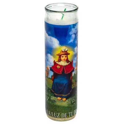 CANDLE 8IN RELIGIOUS GLASS JAR HOLY INFANT OF ATOCHA