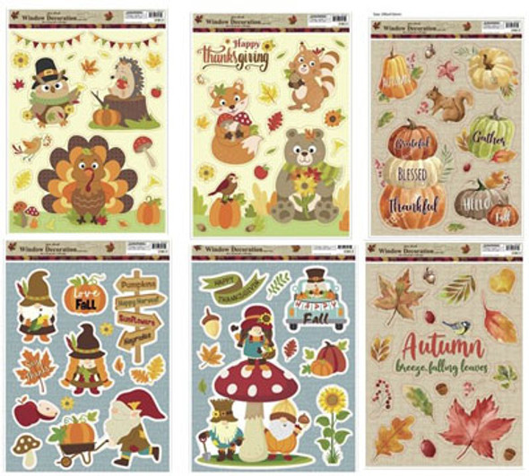 WINDOW CLING HARVEST 6ASST MIXED STYLES 4CLR PRINT WINDOW CLING HARVEST 6ASST MIXED STYLES 4CLR PRINT