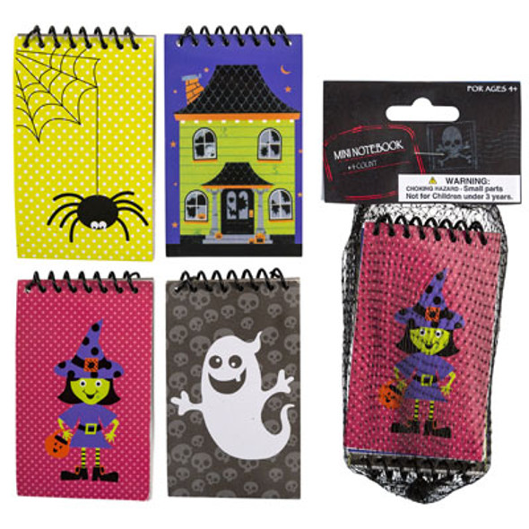 MINI NOTEBOOK HALLOWEEN 4PKHLWN MESH BAG