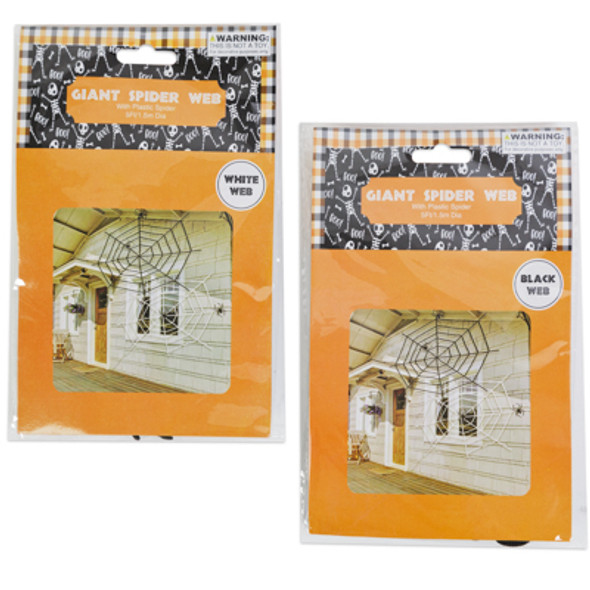 SPIDER WEB GIANT 5FT DIA WHEN STRETCHED 2AST BLACK OR WHITE POLYBAG W/HLWN INSERT/POLYSTR PP SPIDER WEB GIANT 5FT DIA WHEN STRETCHED 2AST BLACK OR WHITE POLYBAG W/HLWN INSERT/POLYSTR PP
