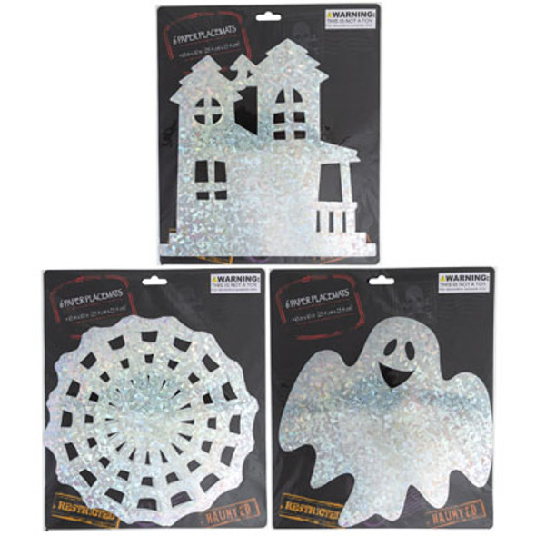 CUTOUT 6PC HALLOWEEN HOLOGRAPHIC PAPER 3ASST APPROX 10X10INPOLYBAG W/BACKER CARD