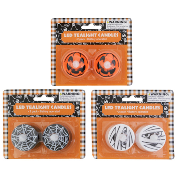 TEALIGHT HALLOWEEN 2PK/3AST12PC MDSG STRIP PUMP/WEB/MUMMY HALL BLC 1-CR2032 BATTERY INCLUDED TEALIGHT HALLOWEEN 2PK/3AST12PC MDSG STRIP PUMP/WEB/MUMMY HALL BLC 1-CR2032 BATTERY INCLUDED
