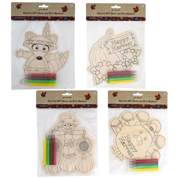 HARVEST COLOR YOUR OWN DECOR WOOD PLAQUE W/4PC MARKER 4AST PBH 5.5X7IN