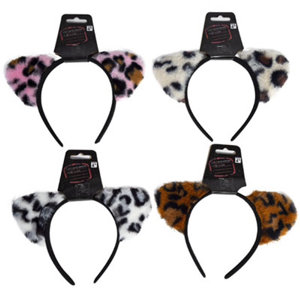 HEADBAND CAT EAR 4AST PLUSHCAT PRINTS 8.5IN/BARBELL HDR HEADBAND CAT EAR 4AST PLUSHCAT PRINTS 8.5IN/BARBELL HDR