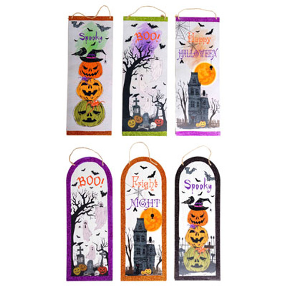 WALL PLAQUE HALLOWEEN MDF 6AST VERTICAL 5.9X15.7IN W/GLITTER HT/MDF COMPLY LABEL WALL PLAQUE HALLOWEEN MDF 6AST VERTICAL 5.9X15.7IN W/GLITTER HT/MDF COMPLY LABEL