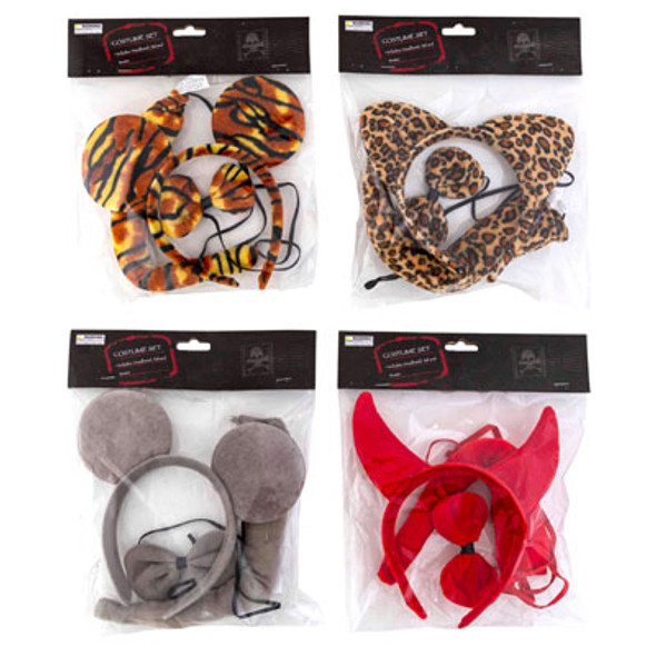 COSTUME SET 3PC 4AST STYLES HEADBAND/TAIL/BOWTIE HLWN PBH 3-ANIMALS/1-DEVIL COSTUME SET 3PC 4AST STYLES HEADBAND/TAIL/BOWTIE HLWN PBH 3-ANIMALS/1-DEVIL