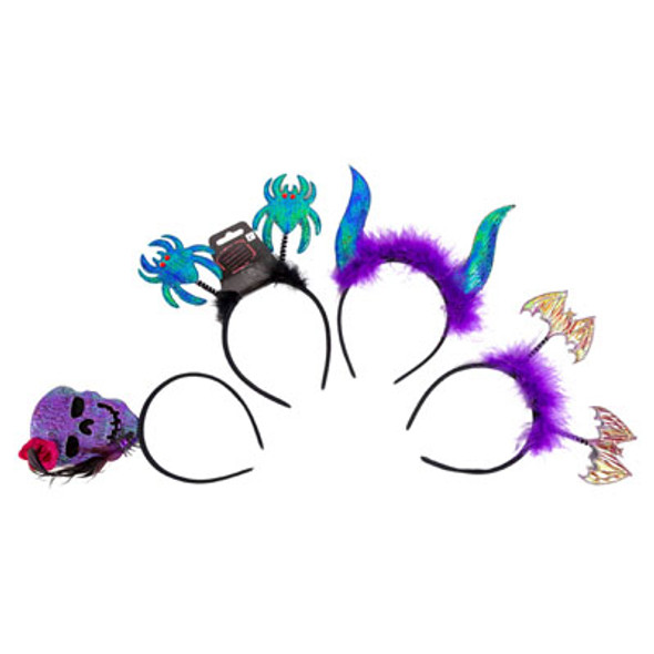 HEADBAND HALLOWEEN IRIDESCENT FABRIC 4AST STYLES/HLWN BARBELL