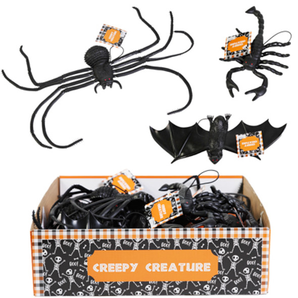 CREEPY CREATURE 3AST 36PC PDQ BLACK SPIDER/SCORPION/BAT HANGING HLWN HT CREEPY CREATURE 3AST 36PC PDQ BLACK SPIDER/SCORPION/BAT HANGING HLWN HT