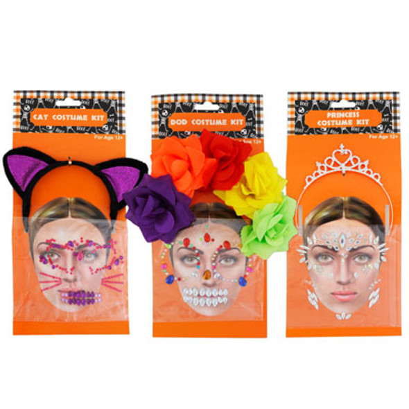 COSTUME KIT 2PC W/HEADBAND & FACE GEMS 3AST DAY OF THE DEAD/PRINCESS/CAT 10PC DOD & CAT/4PC PRINCESS PER CASE  ILLUS TCD COSTUME KIT 2PC W/HEADBAND & FACE GEMS 3AST DAY OF THE DEAD/PRINCESS/CAT 10PC DOD & CAT/4PC PRINCESS PER CASE  ILLUS TCD