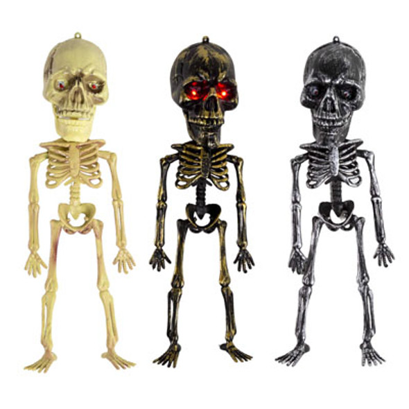SKELETON BIG HEAD W/LIGHT-UP EYES 4.25 X 14.5IN 3AST COLORS HLWN HT 3-LR41 BATT INCLD