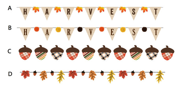 BANNER HARVEST 4AST 5/6/7FT BURLAP FLAG/FELT ACORN OR LEAF PBH W/IN USE