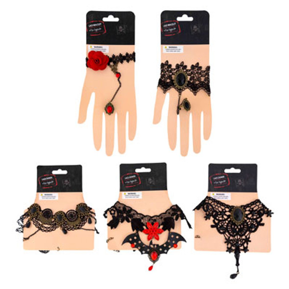 LACE CHOKER OR BRACELET W/RING 5AST W/METAL CLASP TCD AGE 8+