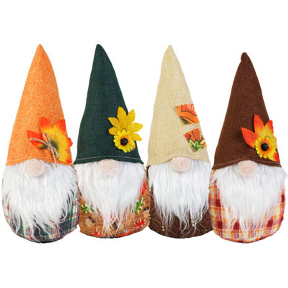 GNOME HARVEST TABLE DECOR 4AST 4X10IN W/SUNFLOWER/LEAF WEIGHTED BOTTOMS HARVEST HANGTAG