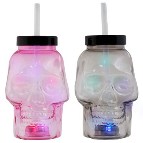 SKULL HEAD SIPPER CUP W/STRAW LIGHT-UP 3-FUNCTION PLASTIC 2AST COLORS 17OZ SKULL HEAD SIPPER CUP W/STRAW LIGHT-UP 3-FUNCTION PLASTIC 2AST COLORS 17OZ