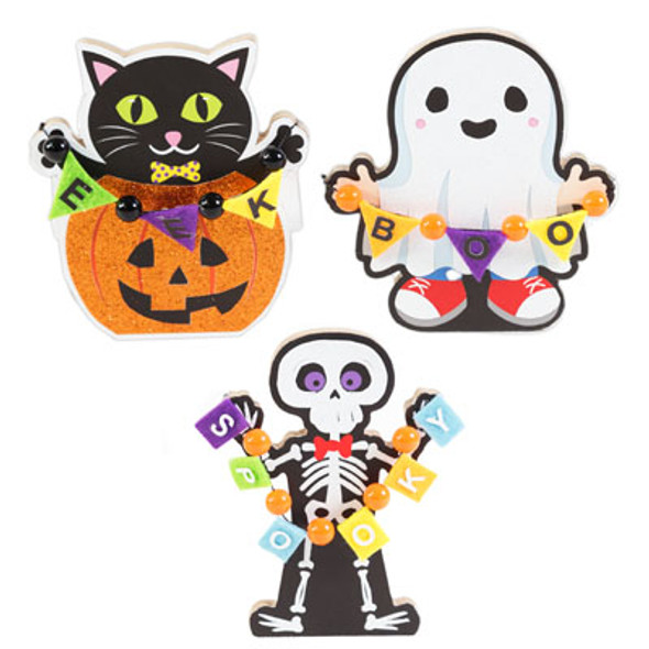 TABLE DECOR HALLOWEEN MDF W/BEADED FELT BANNER 3AST MDF COMPLY/LABEL TABLE DECOR HALLOWEEN MDF W/BEADED FELT BANNER 3AST MDF COMPLY/LABEL