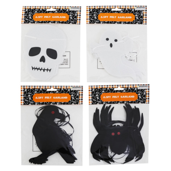 GARLAND FELT HALLOWEEN 4AST 6.5FT GHOST/SKELETON/SPIDER/SKULL PBH GARLAND FELT HALLOWEEN 4AST 6.5FT GHOST/SKELETON/SPIDER/SKULL PBH