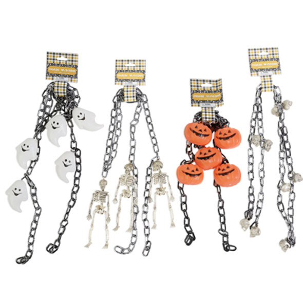 CHAIN DECOR W/HALLOWEEN ICONS PLASTIC 59IN 4AST PUMP/GHOST/SKULL/SKELETON HALLOWEEN BARBELL CHAIN DECOR W/HALLOWEEN ICONS PLASTIC 59IN 4AST PUMP/GHOST/SKULL/SKELETON HALLOWEEN BARBELL