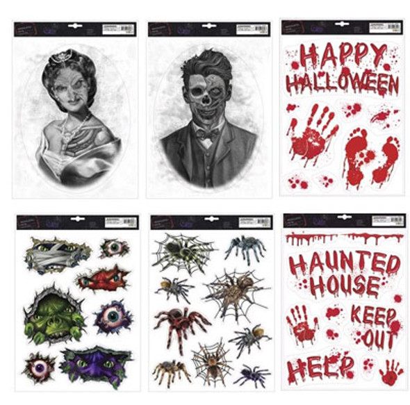 WINDOW CLING HALLOWEEN HORROR 6AST CREEPY STYLES 4CLRPRT WINDOW CLING HALLOWEEN HORROR 6AST CREEPY STYLES 4CLRPRT