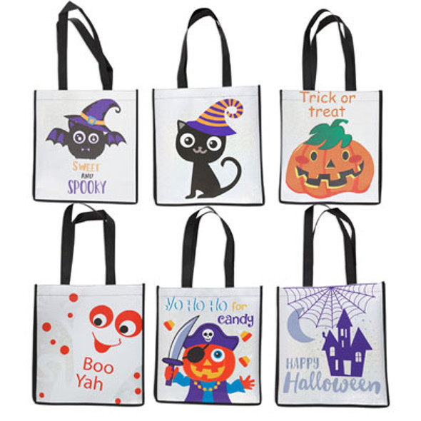 TRICK OR TREAT BAG 6AST DESIGNS W/LASER GROUND 12 X 2.75 X 13IN/HLWN HT