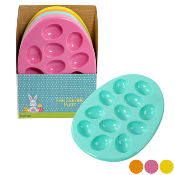EASTER EGG PLASTIC EGG PLATE 12 WELLS 4 PASTEL COLORS/24PC PDQ 11.75 X 8.5IN  UPC LABEL